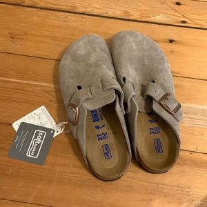 Birkenstocks Womens Taupe Boston Soft Footbed - Suede Leather